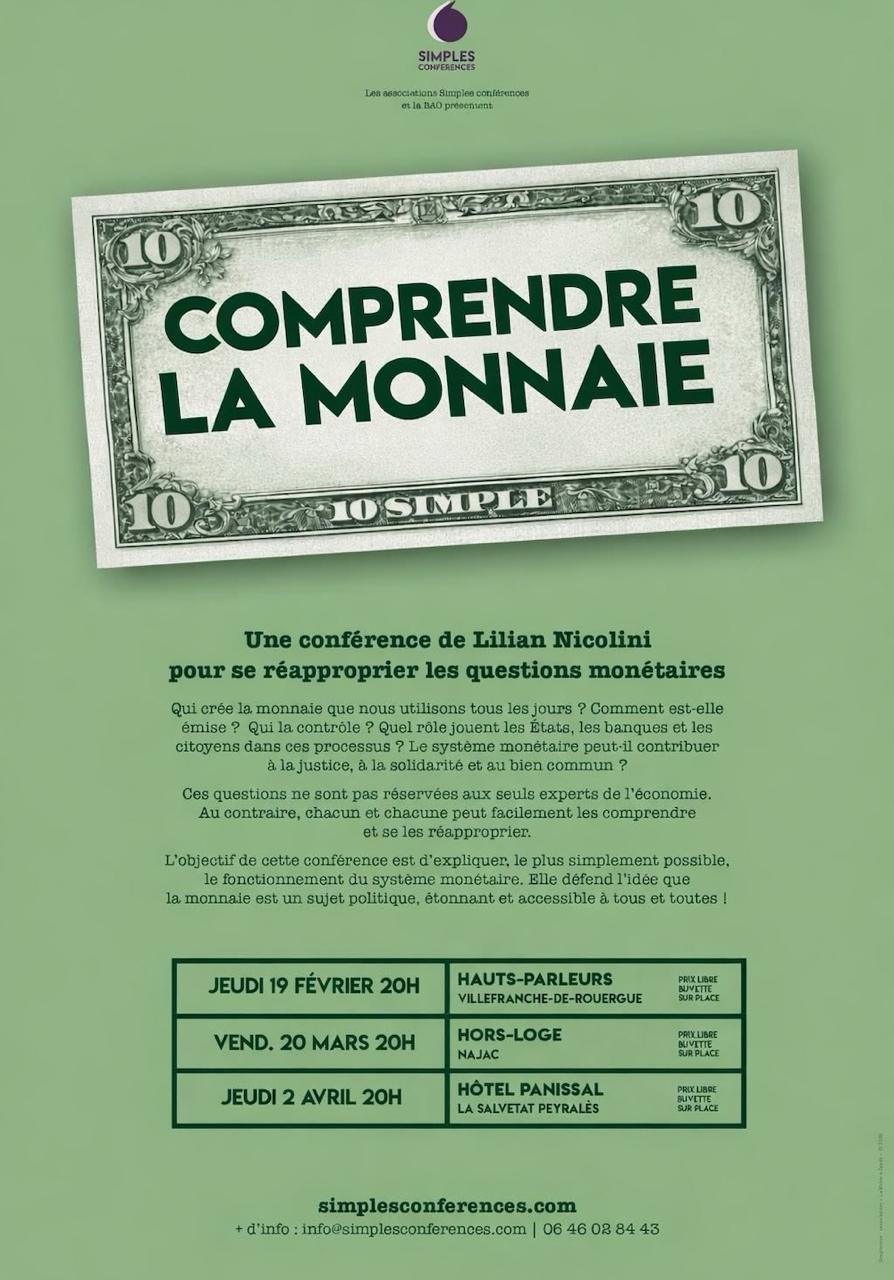 Affiche : Simple conférence — Comprendre la monnaie